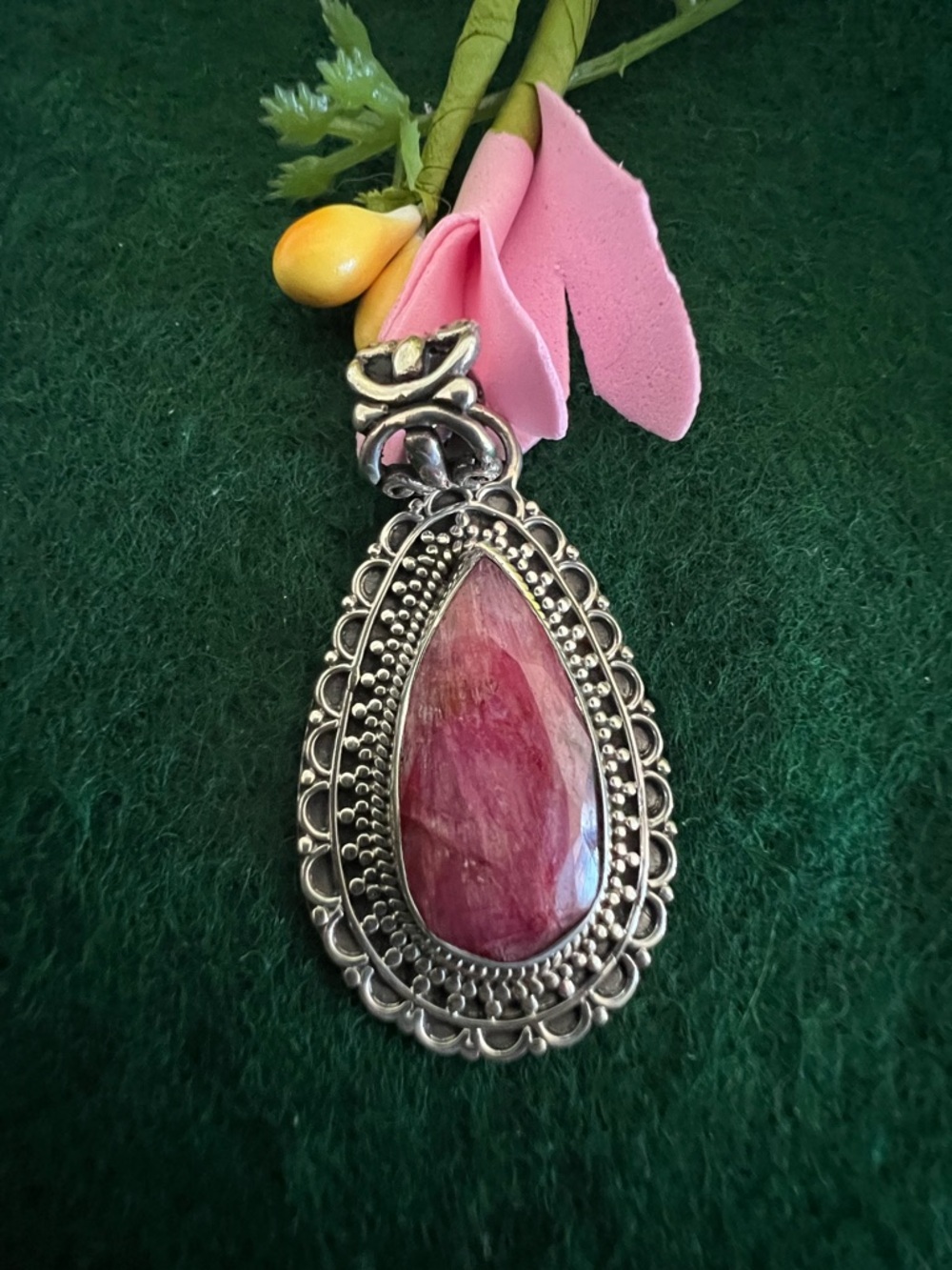 Sterling Silver Teardrop Faceted Rhodochrosite Pendant - Picture 7 of 7